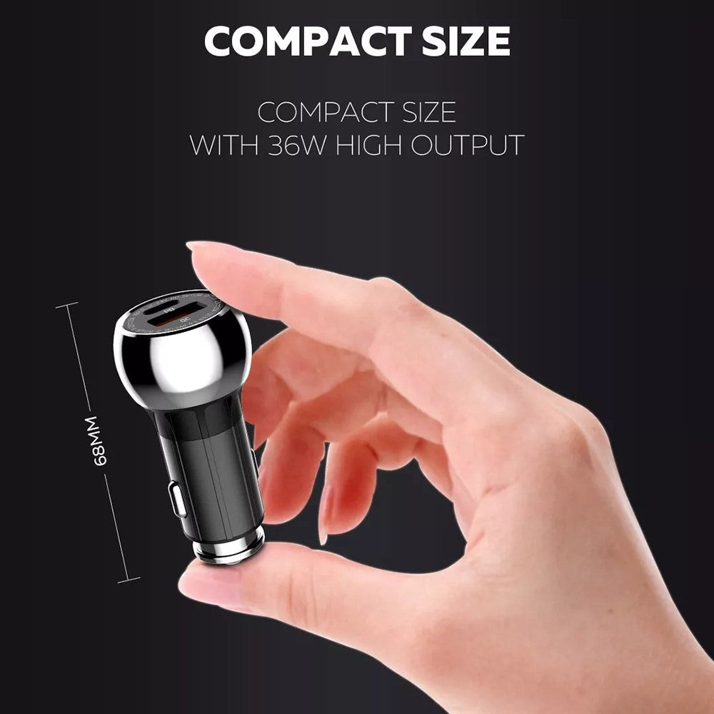 LDNIO C1 36W Car Charger Metal Dual Port PD 20W + QC3.0 18W Fast Charging Car Adapter for iPhone Android
