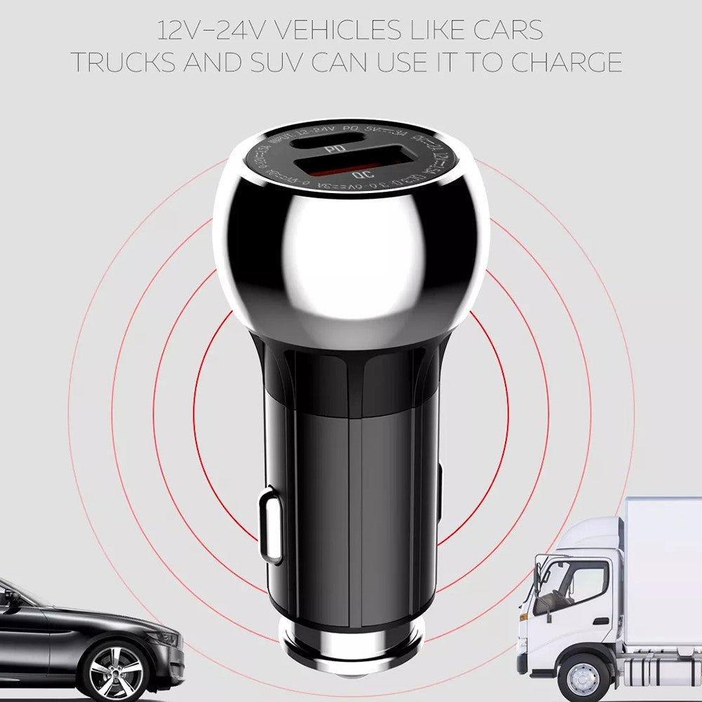 LDNIO C1 36W Car Charger Metal Dual Port PD 20W + QC3.0 18W Fast Charging Car Adapter for iPhone Android