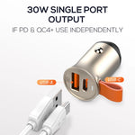 LDNIO C509Q 30W Biloplader Dobbeltport USB-C PD USB-A QC4.0 Lynopladningsadapter med indbygget snor til iPhone Samsung