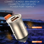LDNIO C509Q 30W Biloplader Dobbeltport USB-C PD USB-A QC4.0 Lynopladningsadapter med indbygget snor til iPhone Samsung