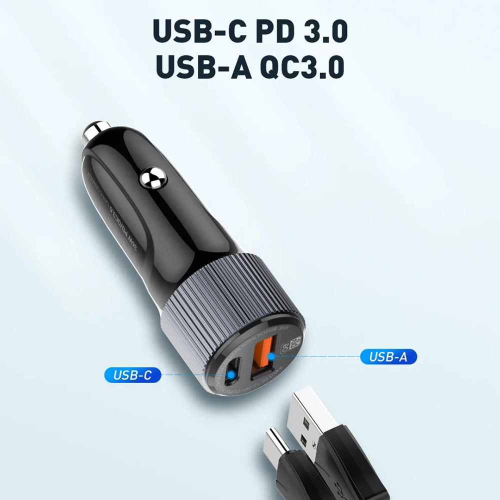 LDNIO C510Q 36W billaddare med dubbla portar och USB-C till USB-C-kabel 20W PD3.0 18W QC3.0 snabbladdningsadapter för mobil och surfplatta