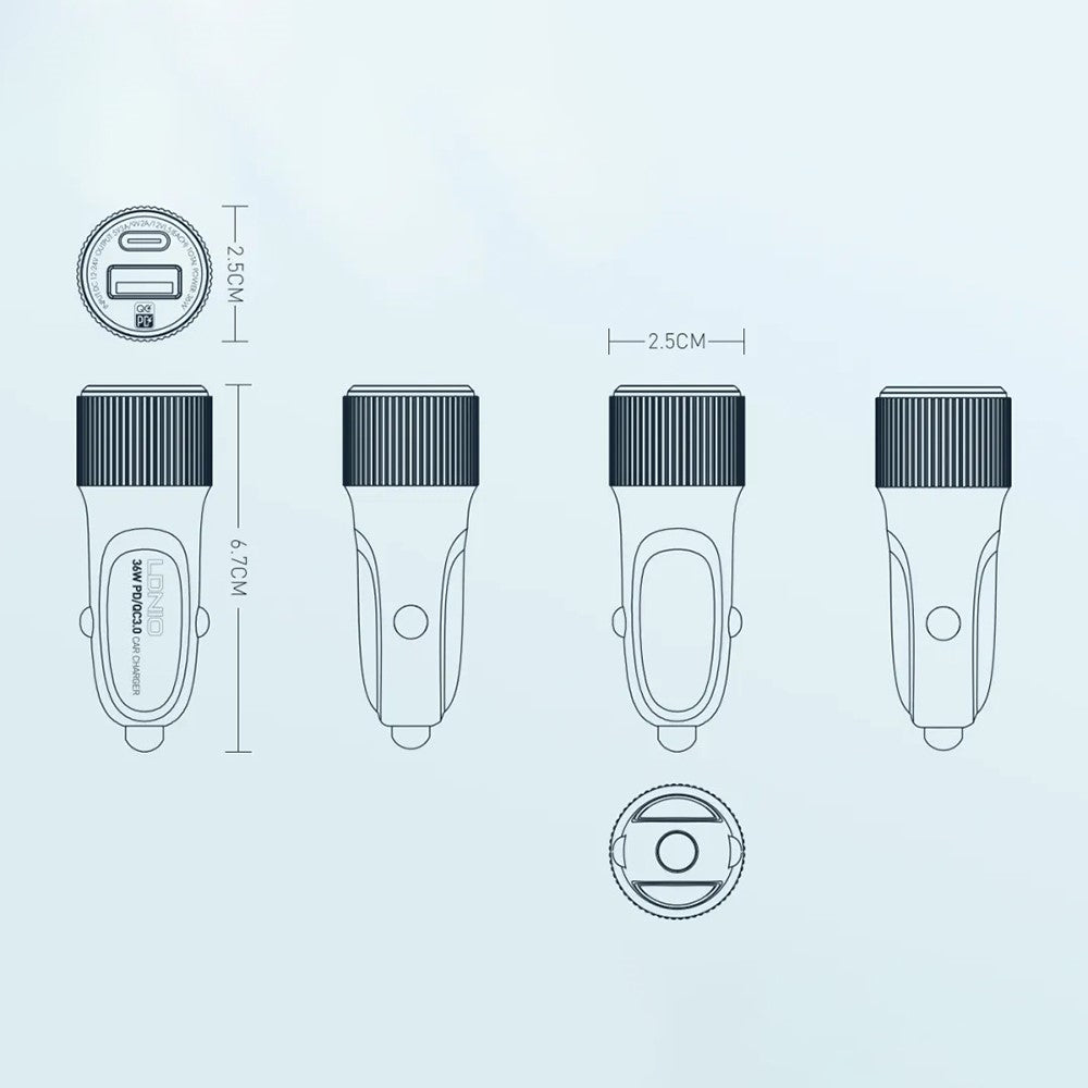 LDNIO C510Q 36W billaddare med dubbla portar och USB-C till USB-C-kabel 20W PD3.0 18W QC3.0 snabbladdningsadapter för mobil och surfplatta