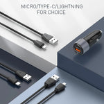 LDNIO C510Q 36W billaddare med dubbla portar och USB-C till USB-C-kabel 20W PD3.0 18W QC3.0 snabbladdningsadapter för mobil och surfplatta
