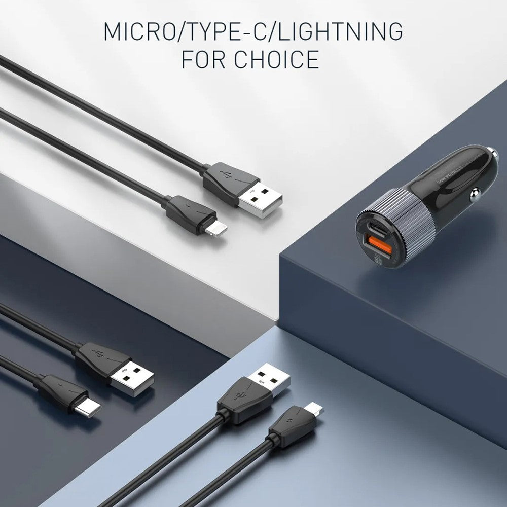 LDNIO C510Q 36W billaddare med dubbla portar och USB-C till USB-C-kabel 20W PD3.0 18W QC3.0 snabbladdningsadapter för mobil och surfplatta