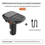 LDNIO C706Q Bluetooth-kompatibel 5.0 FM-sändare med dubbla USB-portar, 25W billaddare, 20W QC3.0, 5W AUTO-ID, 3,5 mm AUX, snabbladdningsadapter för mobil