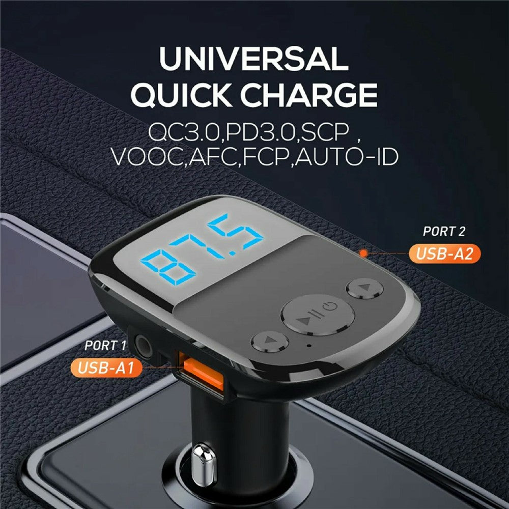 LDNIO C706Q Bluetooth-kompatibel 5.0 FM-sändare med dubbla USB-portar, 25W billaddare, 20W QC3.0, 5W AUTO-ID, 3,5 mm AUX, snabbladdningsadapter för mobil