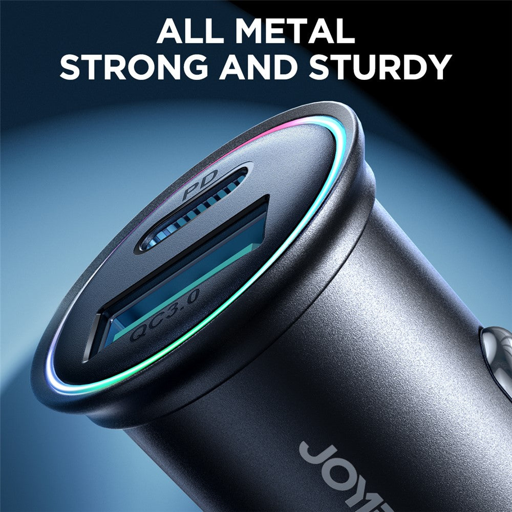 JOYROOM JR-CCN04 60W Fast Charging Mini Metal Car Charger Dual-Port USB-A+Type-C Cigarette Lighter Charger