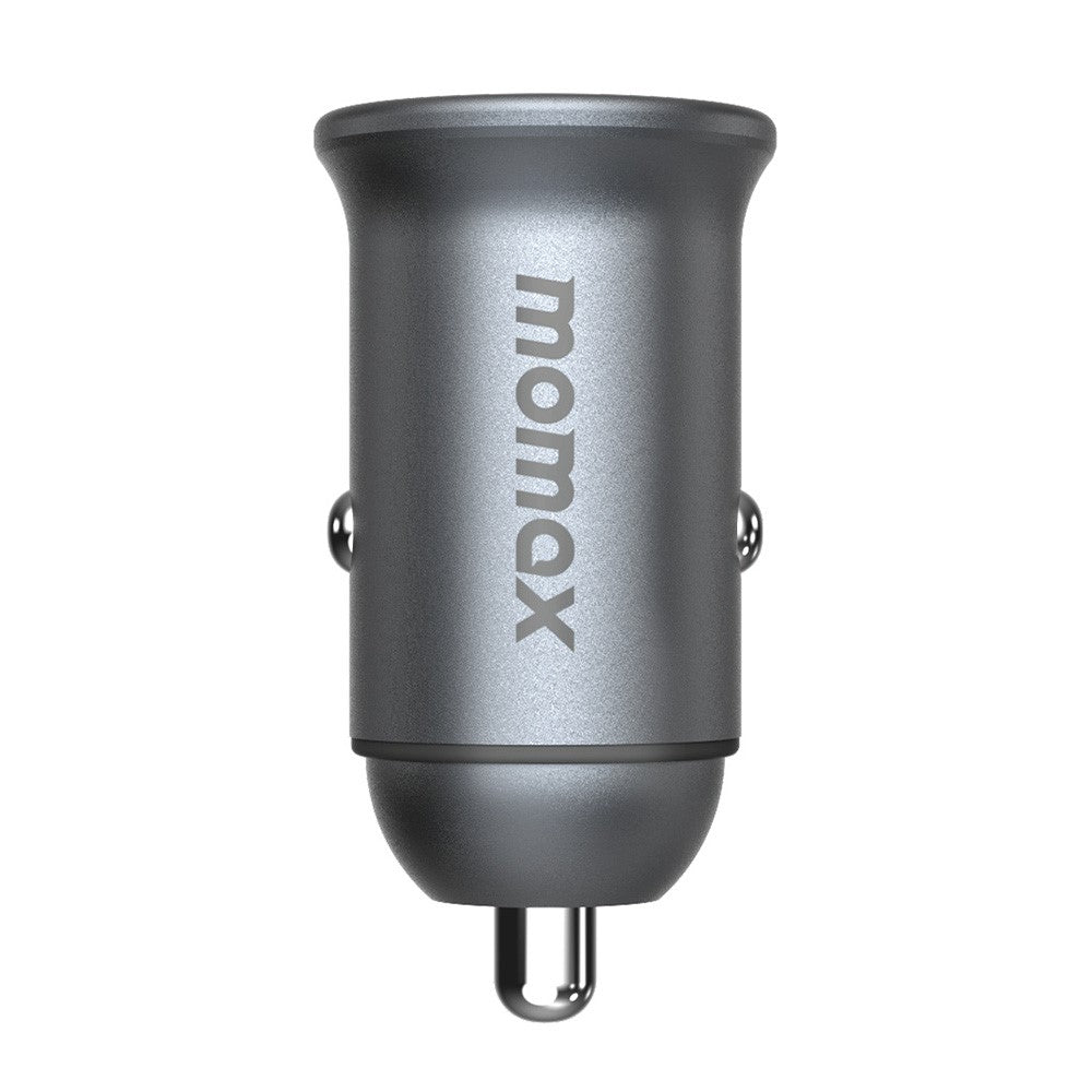 MOMAX PD 30W Type-C+USB-telefonhurtigoplader ABS+Aluminiumslegering Biloplader (CE-certificeret)