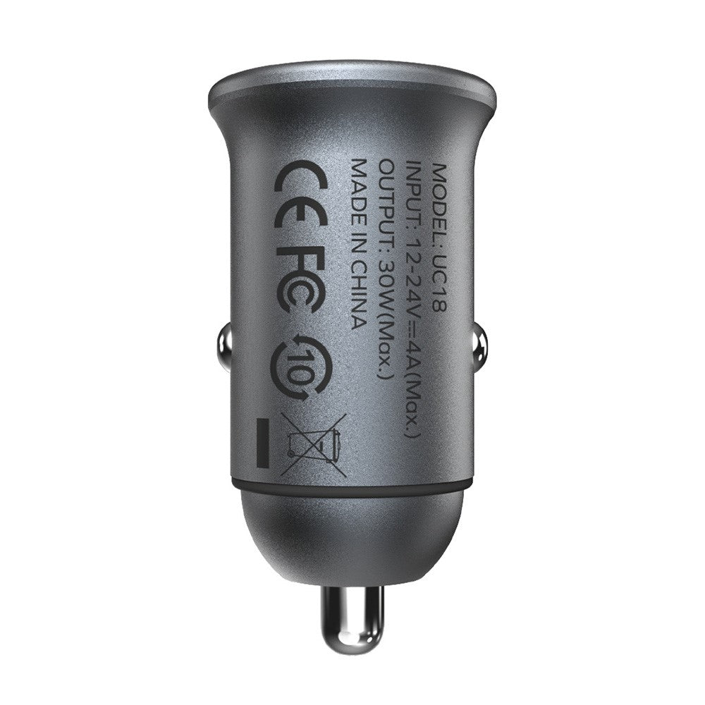 MOMAX PD 30W Type-C+USB-telefonhurtigoplader ABS+Aluminiumslegering Biloplader (CE-certificeret)