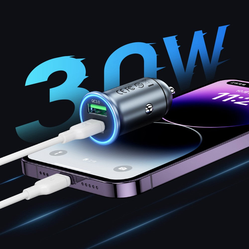 MOMAX PD 30W Type-C+USB-telefonhurtigoplader ABS+Aluminiumslegering Biloplader (CE-certificeret)
