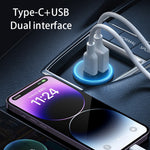 MOMAX PD 30W Type-C+USB-telefonhurtigoplader ABS+Aluminiumslegering Biloplader (CE-certificeret)