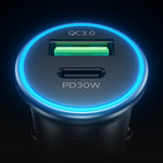 MOMAX PD 30W Type-C+USB-telefonhurtigoplader ABS+Aluminiumslegering Biloplader (CE-certificeret)