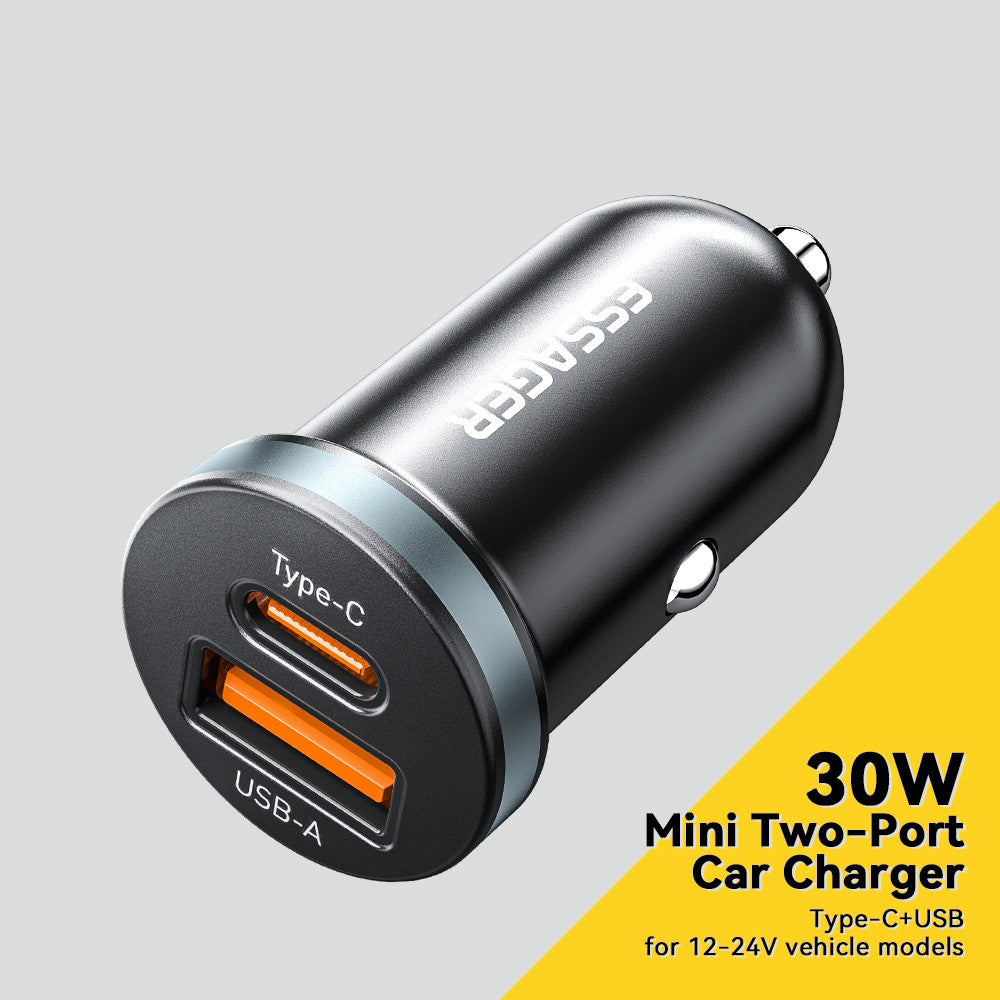 ESSAGER ES-CC12 PD 30W Double Ports Mini Car Charger Lightweight Cigarette Lighter Charger for 12-24V Vehicles