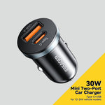 ESSAGER ES-CC12 PD 30W Double Ports Mini Car Charger Lightweight Cigarette Lighter Charger for 12-24V Vehicles