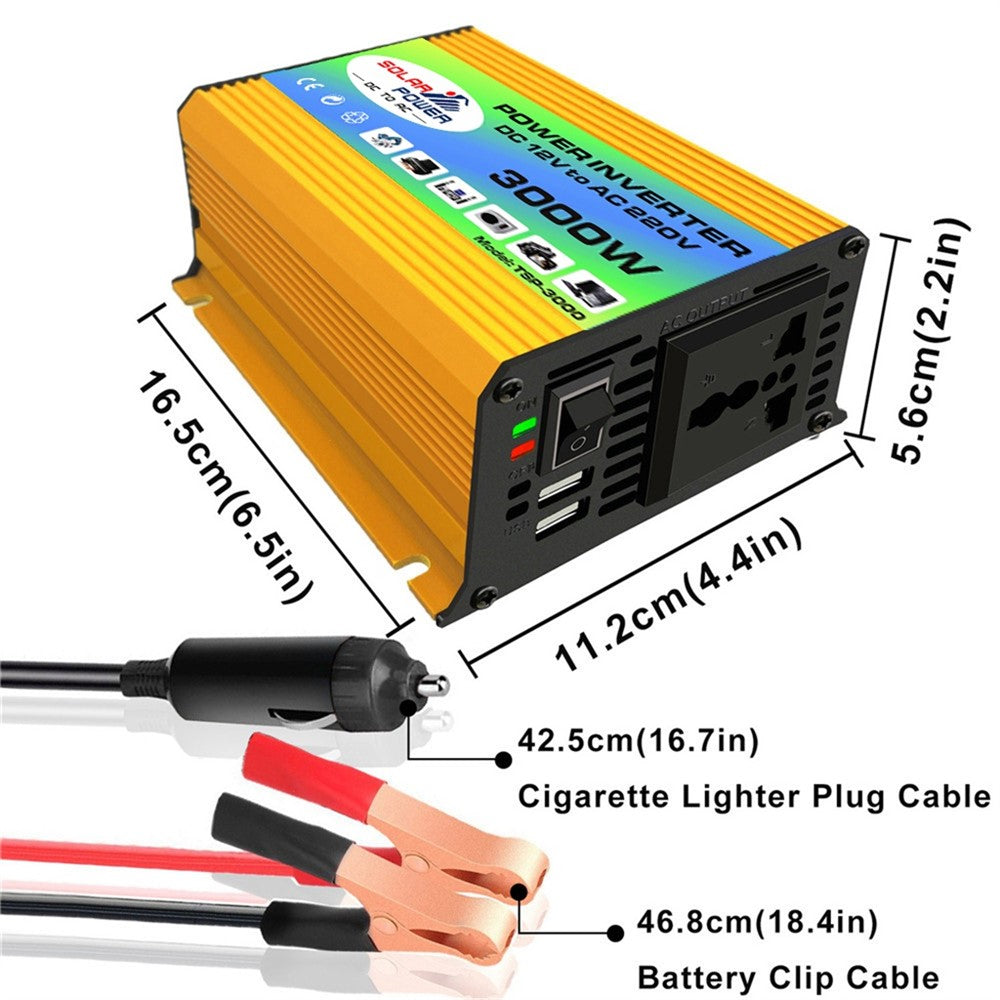 Tang I 12V til 220V 3000W intelligent bilinverter med dobbelt USB til camping og rejser