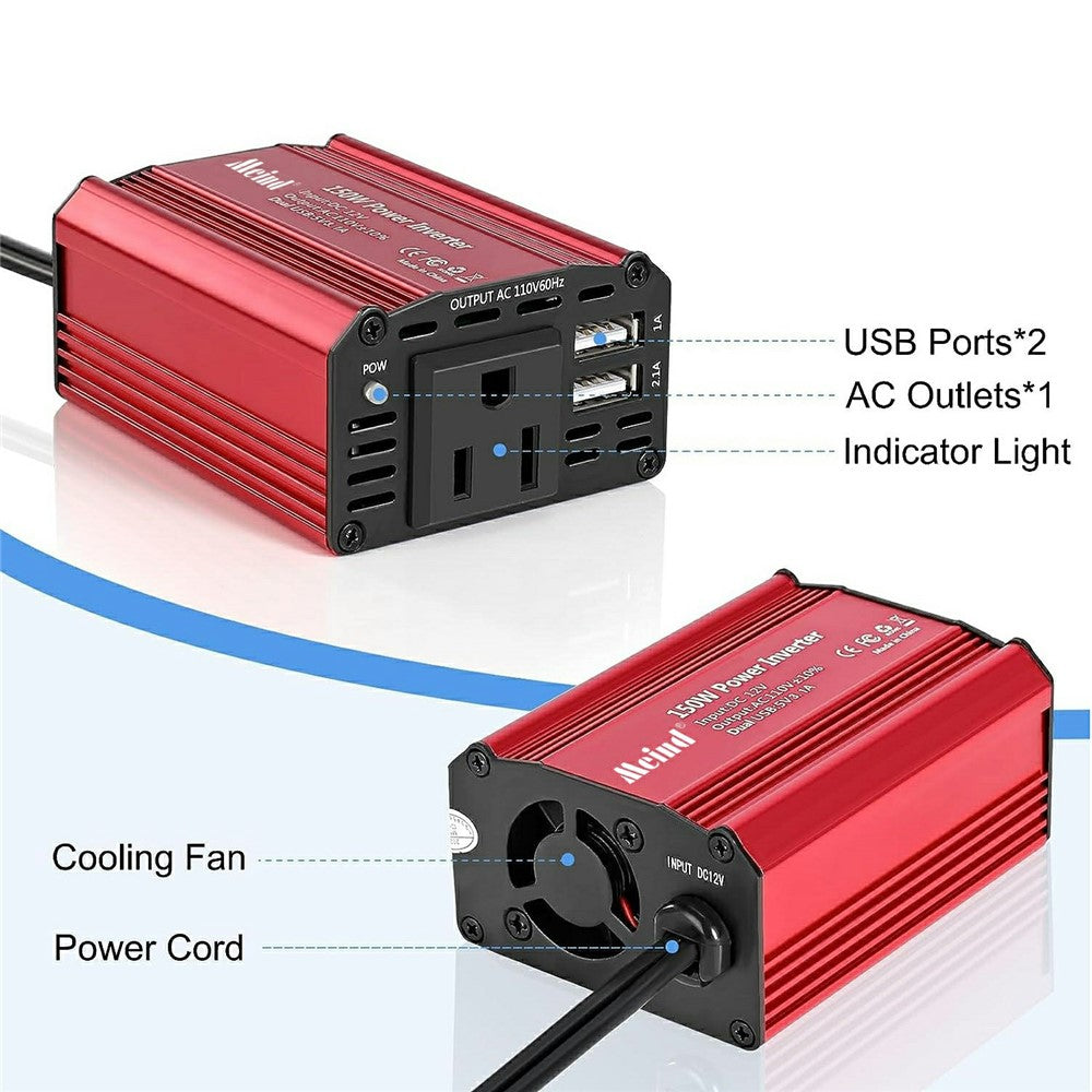 MEIND M6500 150W bilstrømomformer 12V DC til 220V AC-konverter med dobbelt USB-porte