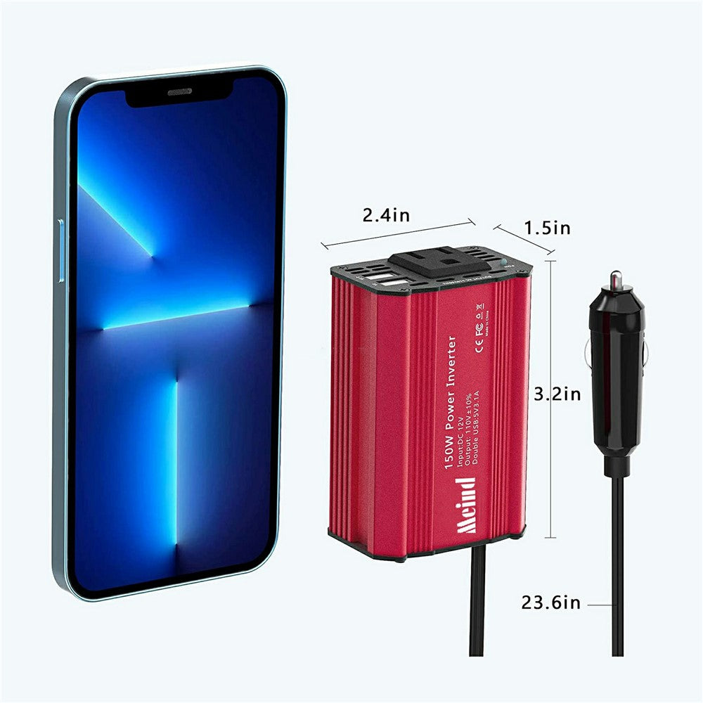 MEIND M6500 150W bilstrømomformer 12V DC til 220V AC-konverter med dobbelt USB-porte
