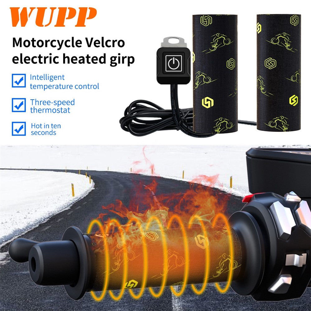 WUPP CS-974B1 1 Pair Stylish Pattern Motorcycle Heated Grips Handlebar Heating Pads 3-Gear Adjustable Motorbike Handlebar Heating Cover