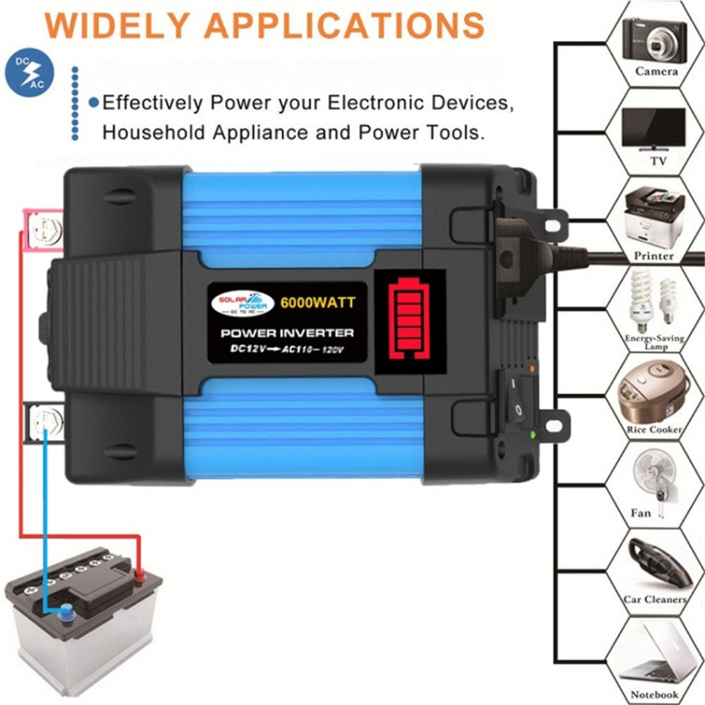 SOLIKETECH 500W 12V-110V Bilstrømomformer LED Batteridisplay Omformer Konverter med cigarettænderkabel