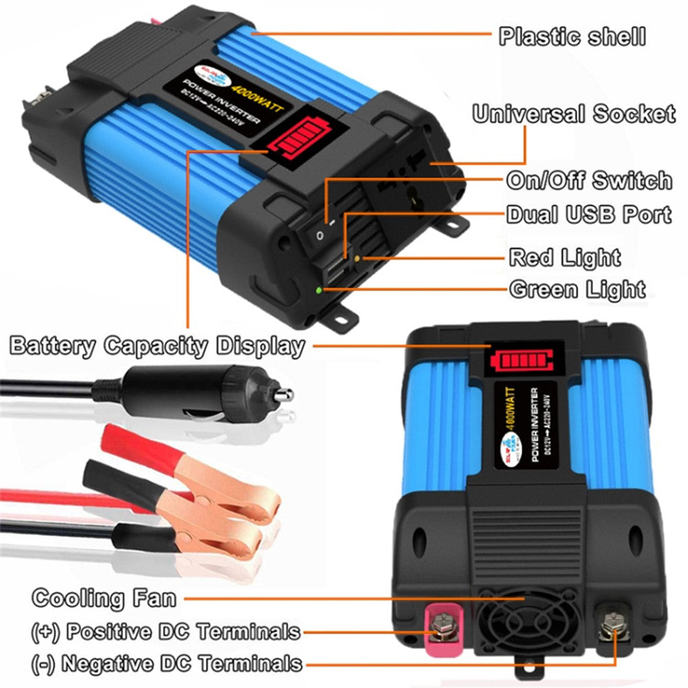 SOLIKETECH 300W Bil Power Inverter med Cigarettænderkabel, LED Batteridisplay 12V-220V Power Inverter Konverter