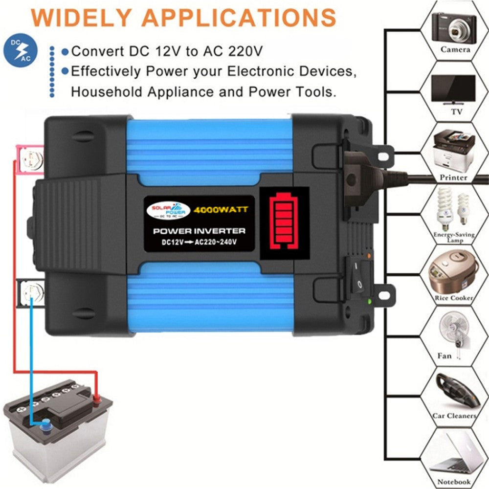 SOLIKETECH 300W Bil Power Inverter med Cigarettænderkabel, LED Batteridisplay 12V-220V Power Inverter Konverter