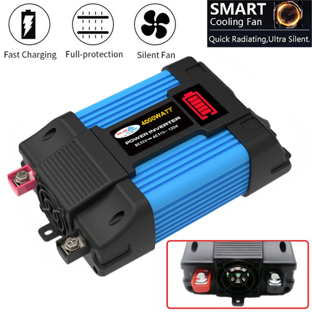 SOLIKETECH 300W 12V-110V strøminverter LED-batteridisplay Mini-bilstrøminverterkonverter med cigarettænderkabel