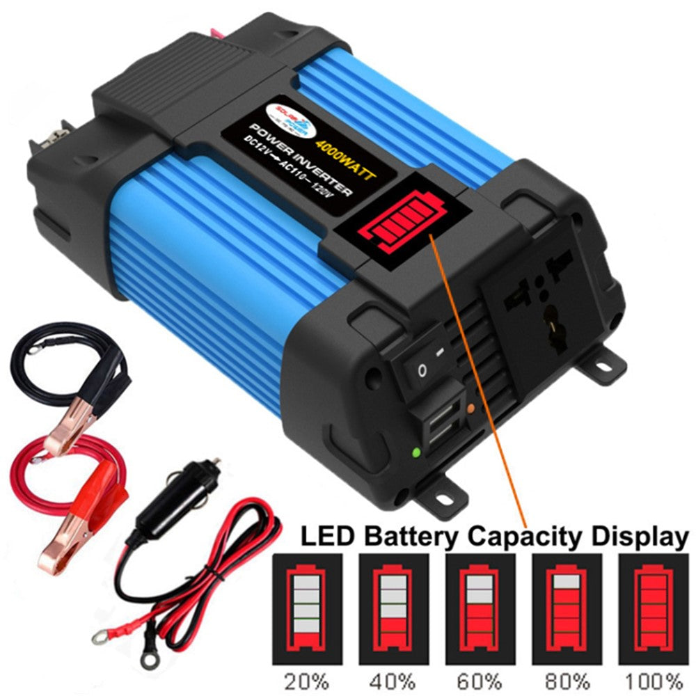 SOLIKETECH 300W 12V-110V strøminverter LED-batteridisplay Mini-bilstrøminverterkonverter med cigarettænderkabel