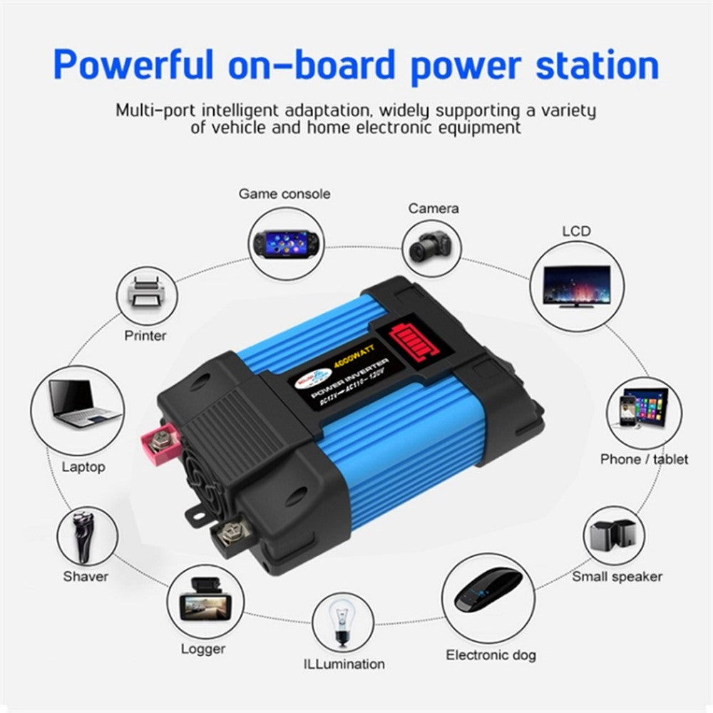 SOLIKETECH 300W 12V-110V strøminverter LED-batteridisplay Mini-bilstrøminverterkonverter med cigarettænderkabel