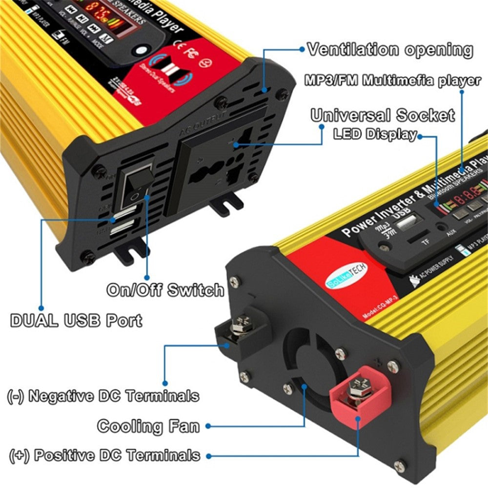 SOLIKETECH 300W Car Power Inverter with Bluetooth / MP3 / FM Multimedia Player 12V-220V Inverter Converter