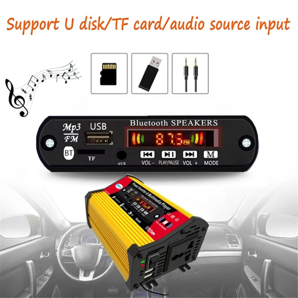 SOLIKETECH 300W Car Power Inverter with Bluetooth / MP3 / FM Multimedia Player 12V-220V Inverter Converter