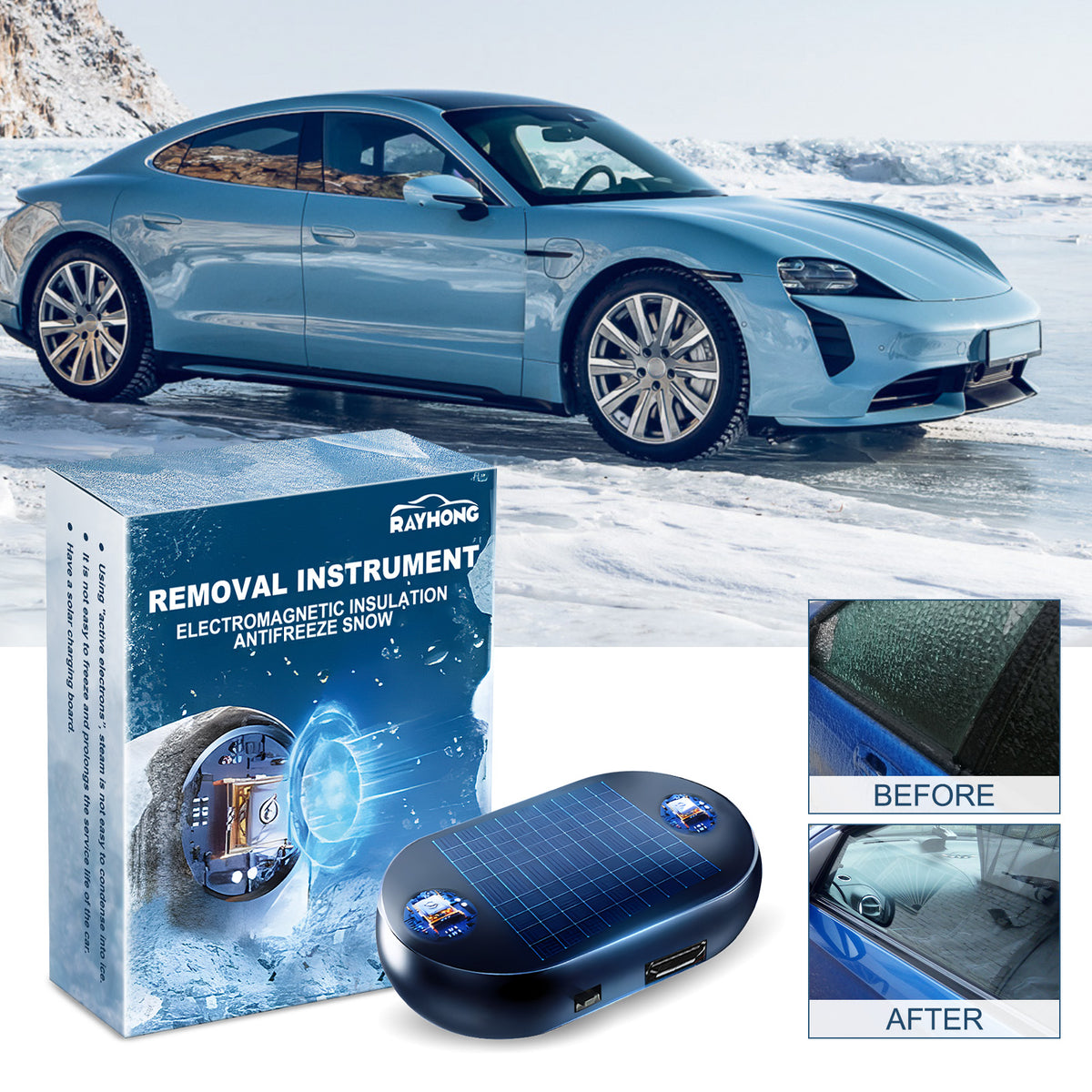 RAYHONG For Car Windshield / Side Mirror Solar Ice Removal Instrument Electromagnetic Insulation Anti-freeze Device