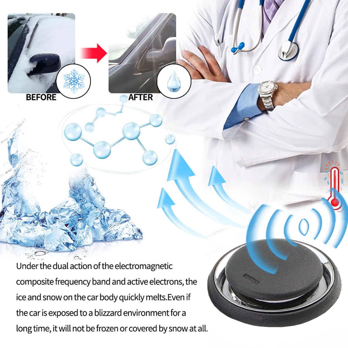 RAYHONG 7.4 x 7.4cm Portable Car Windshield Ice Snow Removal Tool Winter Auto Electromagnetic Anti-freeze Device