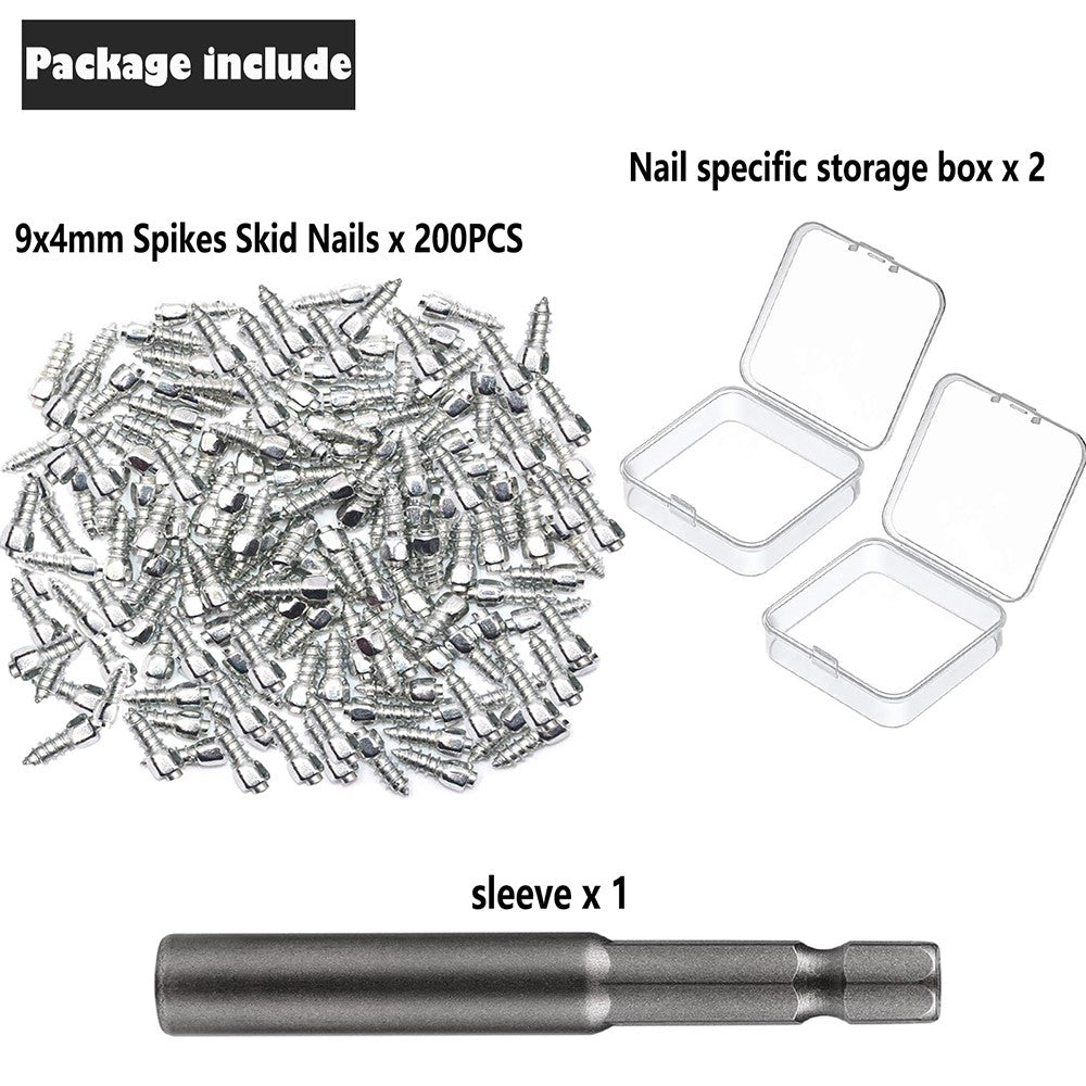 200Pcs 9 x 4mm Screw in Tire Studs Wheel Tyre Studs for Car Truck Motorcycle Bicycle Boot Tire Spikes