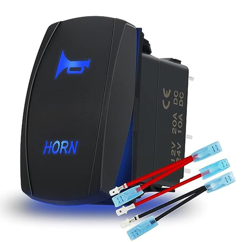 Horn Button Momentary Rocker Switch LED Light 12V 20A / 24V 10A Switch with Jumper Wires Set