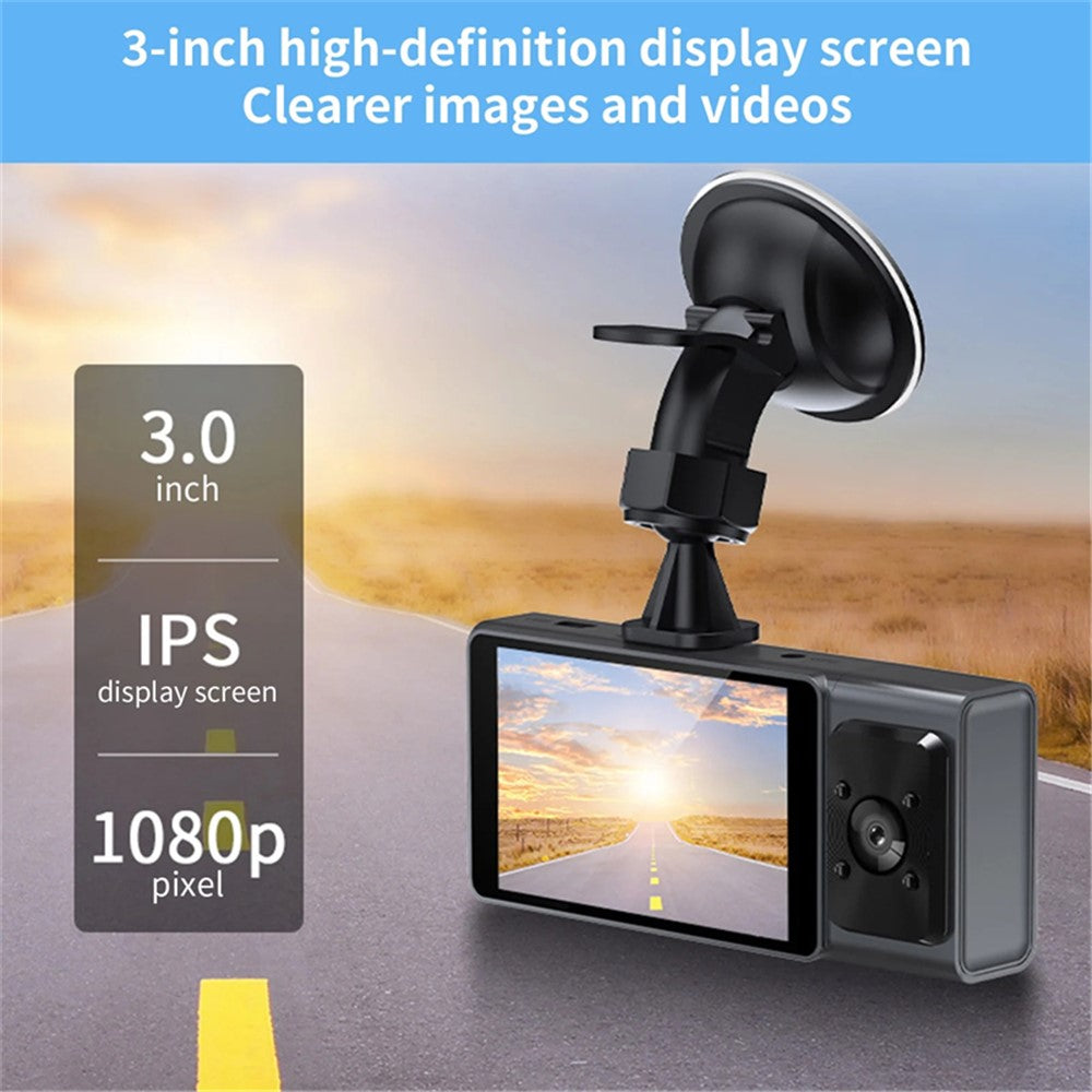 Triple Lens Dashcam 3 Inch IPS Screen 1080P HD Night Vision Car Recording WiFi Camera