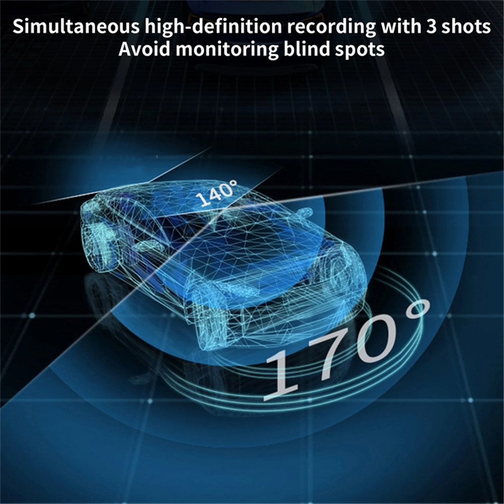 Triple Lens Dashcam 3 Inch IPS Screen 1080P HD Night Vision Car Recording WiFi Camera