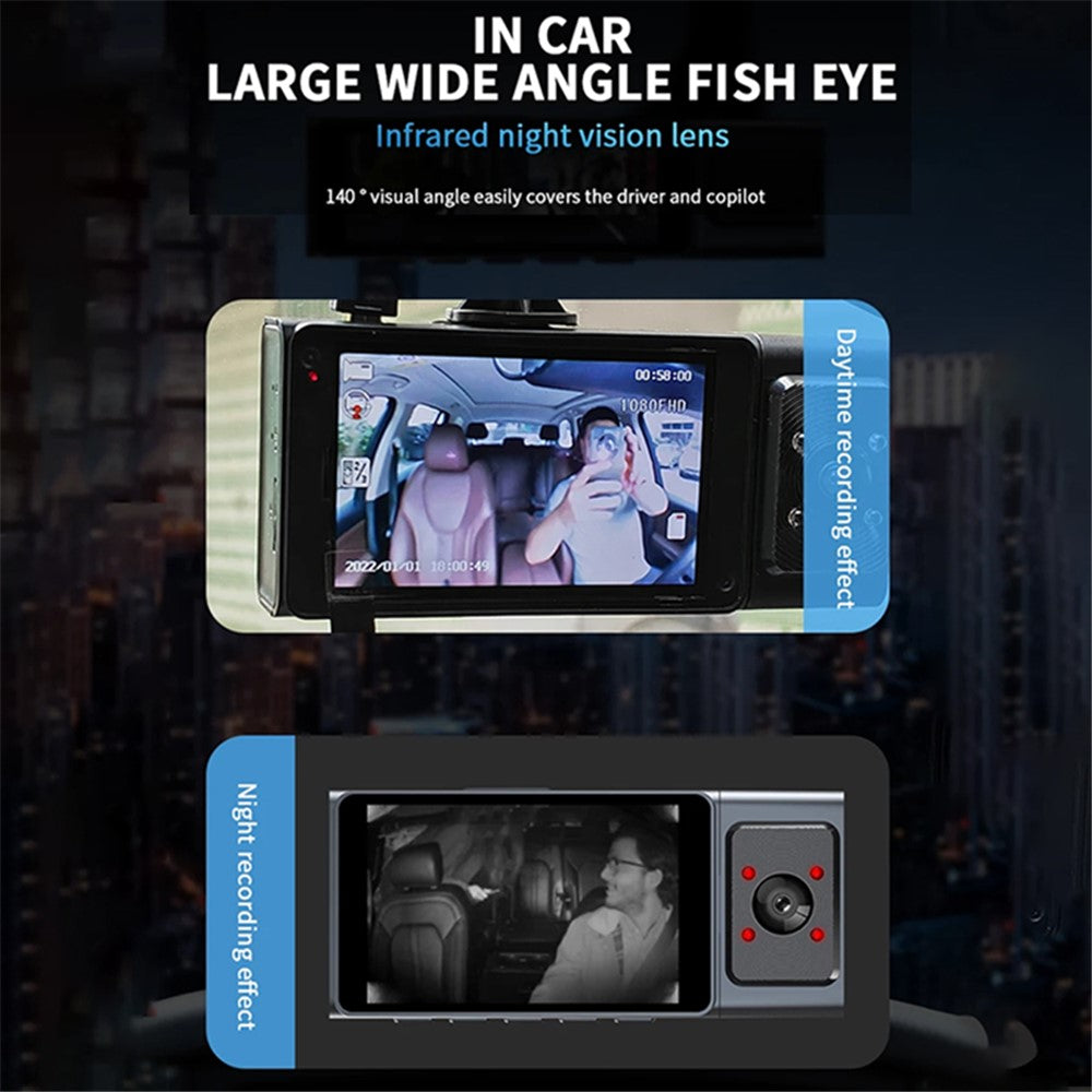 Triple Lens Dashcam 3 Inch IPS Screen 1080P HD Night Vision Car Recording WiFi Camera