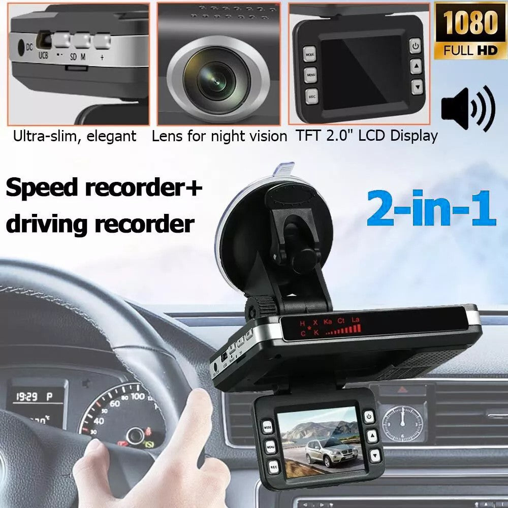 2-i-1 Nattevison Bil DVR Hastighedskamera Alert Dash Cam Radar Detektor (russisk version)