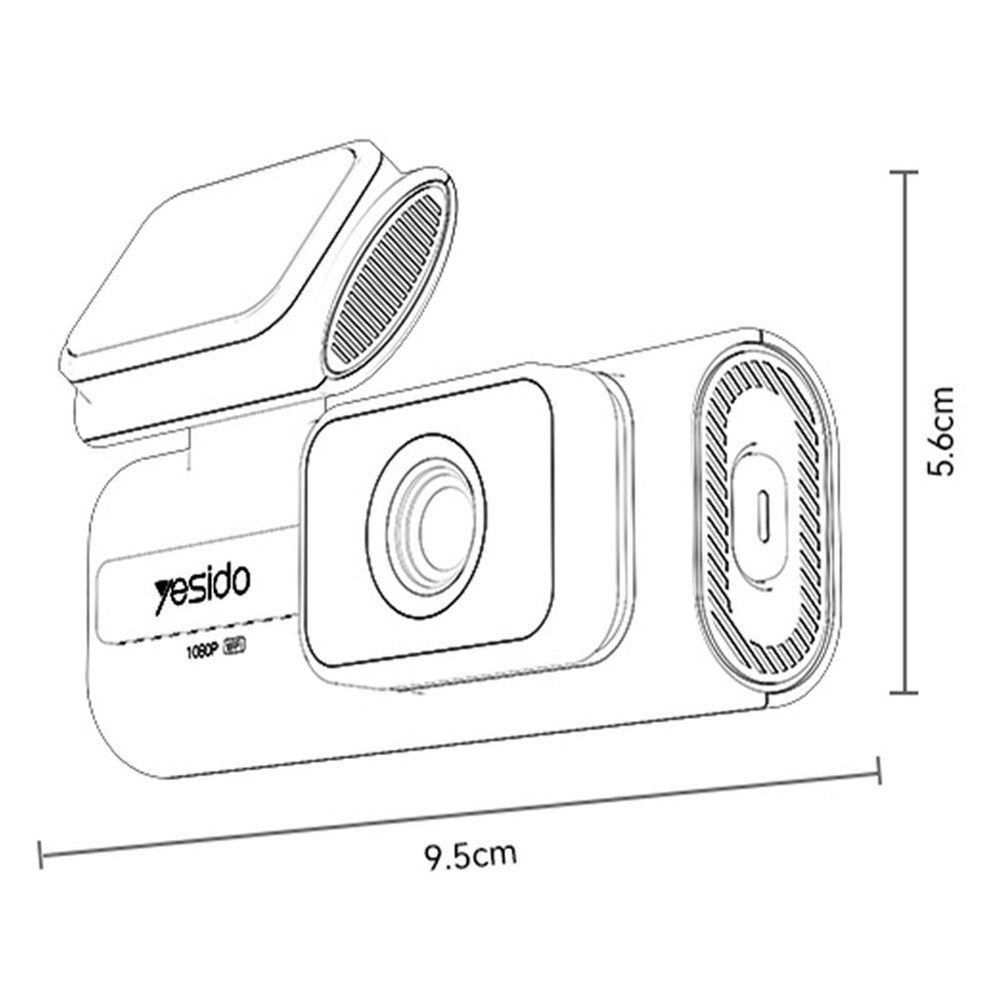 YESIDO KM21 bilkamera, 1080P HD, 145 graders vidvinkel, dygnet runt-övervakning, nöd- och färdinspelare