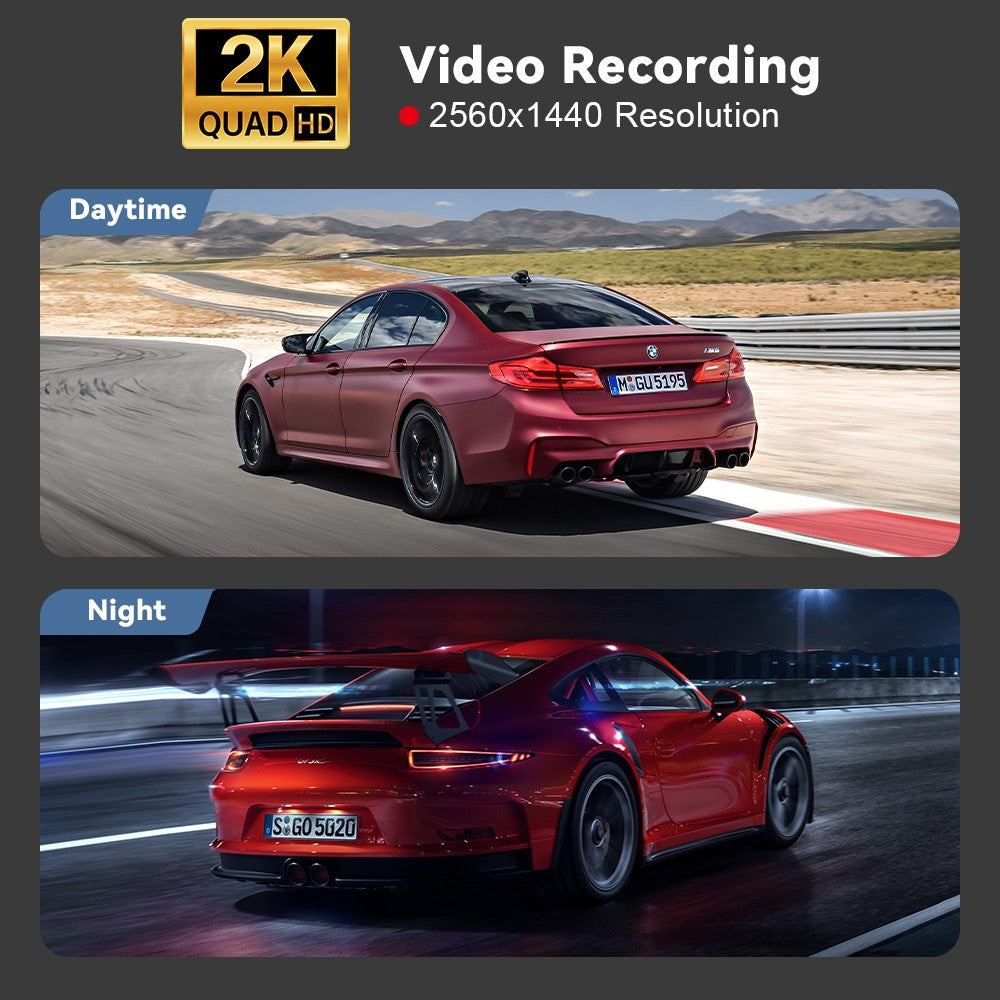 2K WiFi Dash Cam Vidvinkel HD Nattesyn Bil DVR Optager Understøtter Loop-optagelse
