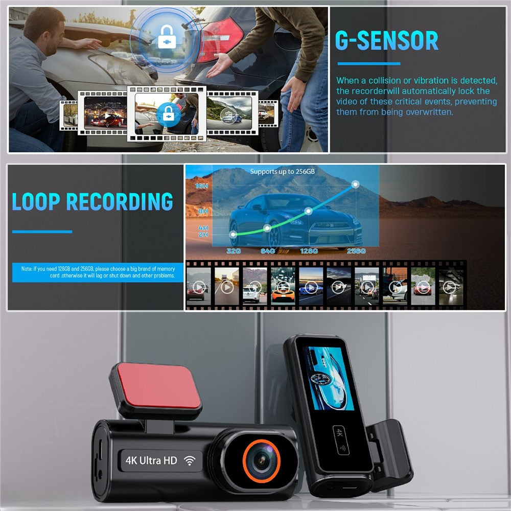 4K Dual Dash Cam Front and Rear Night Vision Parking Monitor GPS Tracking Car DVR