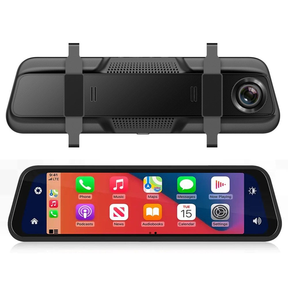904 9.66 inch Touchscreen Dash Cam CarPlay Full-Screen Streaming Rearview Mirror 4K+1080P Dual Lens Car DVR with Night Vision  /  Emergency Recording