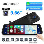 904 9.66 inch Touchscreen Dash Cam CarPlay Full-Screen Streaming Rearview Mirror 4K+1080P Dual Lens Car DVR with Night Vision  /  Emergency Recording