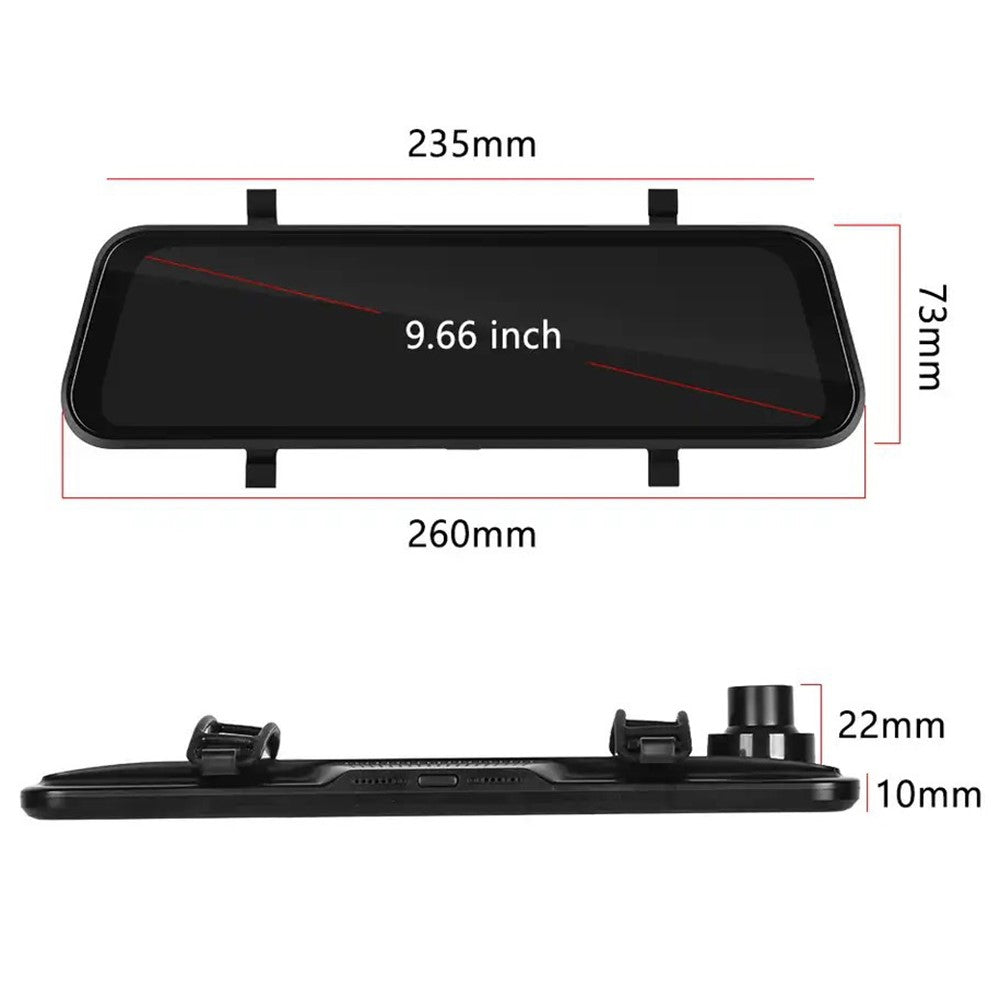 904 9.66 inch Touchscreen Dash Cam CarPlay Full-Screen Streaming Rearview Mirror 4K+1080P Dual Lens Car DVR with Night Vision  /  Emergency Recording