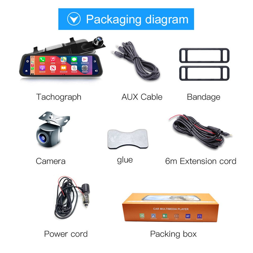 904 9.66 inch Touchscreen Dash Cam CarPlay Full-Screen Streaming Rearview Mirror 4K+1080P Dual Lens Car DVR with Night Vision  /  Emergency Recording