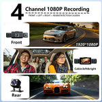 9728D 1080P WiFi Dash Cam HD 4 Channel Cameras with Night Vision Loop Recording