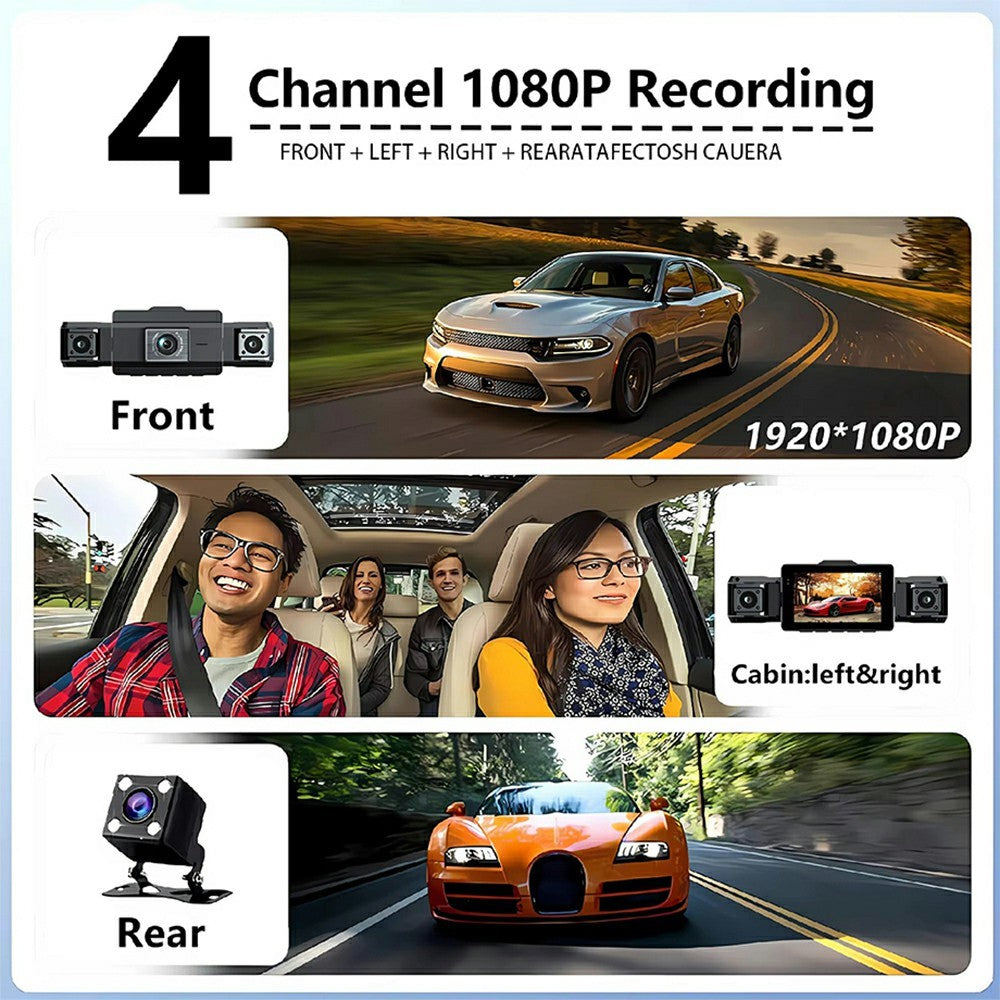 9728D 1080P WiFi Dash Cam HD 4 Channel Cameras with Night Vision Loop Recording