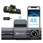 F9 3 Channels Dash Cam GPS 4K Front + 1080P Inside and Rear Night Vision Car Camera Support WiFi App Control