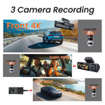 F9 3 Channels Dash Cam GPS 4K Front + 1080P Inside and Rear Night Vision Car Camera Support WiFi App Control