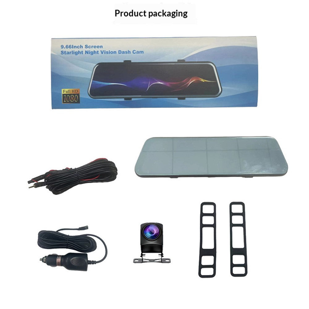 H111-TP HD Streaming Card Recorder Dash Cam 9.66 Inch IPS Touch Screen Dual Lens HD Night Vision Rearview Mirror DVR